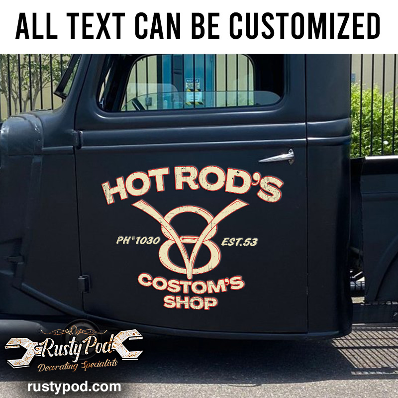 personalized v8 custom shop lettering sticker 10944